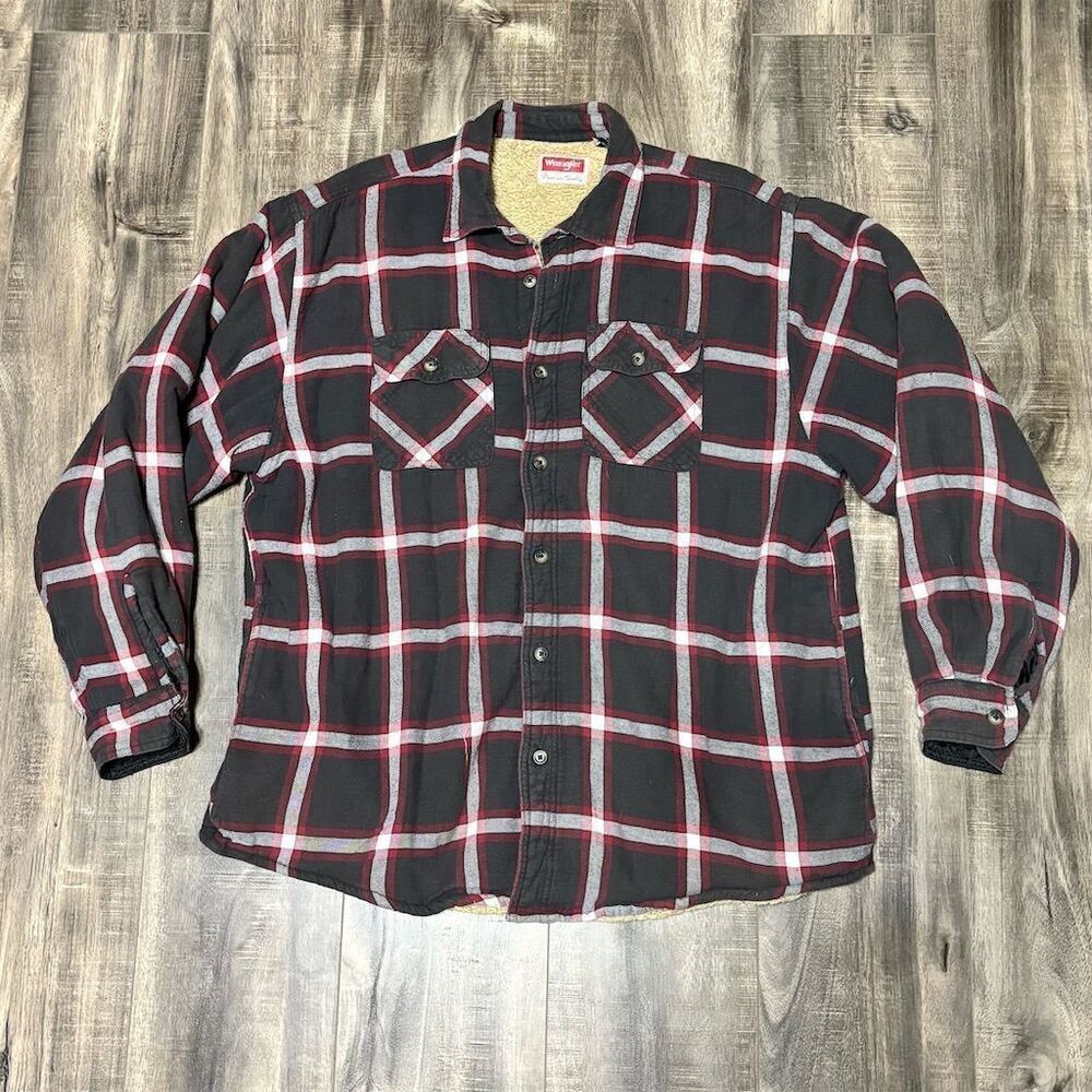 Wrangler Men's XL‎ Sherpa Lined Flannel Jacket Multicolor Plaid Casual